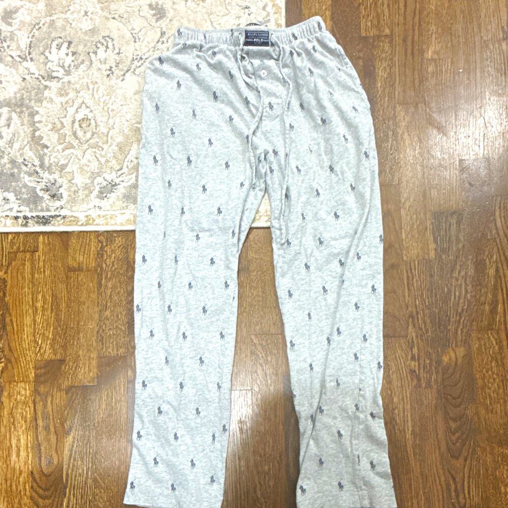 Polo Ralph Lauren Men’s Pajama Pants S Gray Logo Jersey Cotton Drawstring